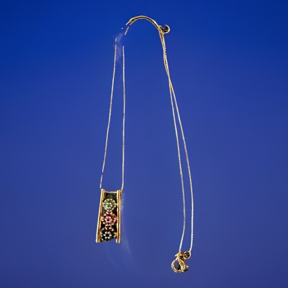 Sterling Silver 925 Gold Vermeil Sapphire Emerald Garnet Pendant Necklace Tested - Picture 2 of 5